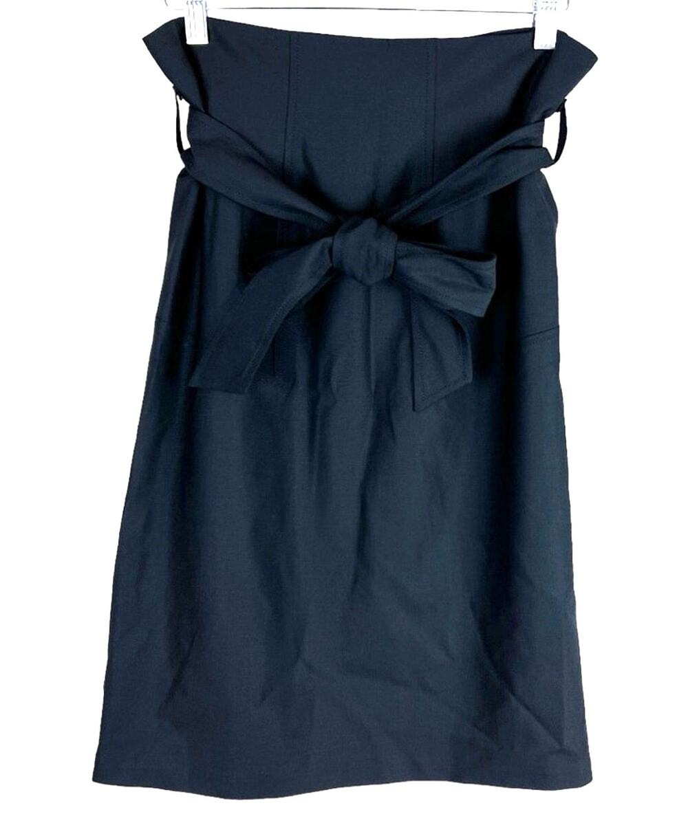 Club Monaco Wool Blend Arianna Skirt Black 8 Belted Waist Tie Lined Midi Slit